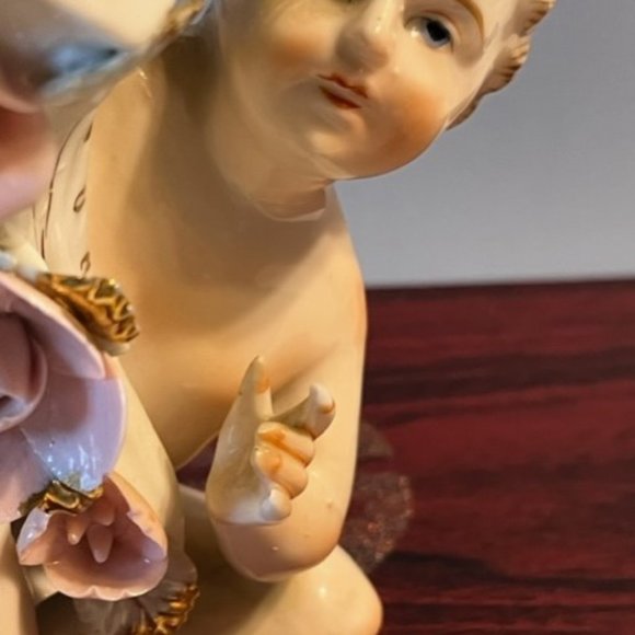 Vintage 1950's mid century Ucagco Japan Trumpet Vase Fine Porcelain Cherub *READ - Picture 5 of 11